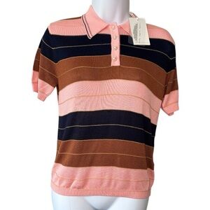 Foxiedox Striped Knit Short Sleeve Polo Shirt Size Small
